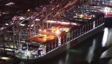 OOCL Sunflower docks in Long Beach after Pacific box losses