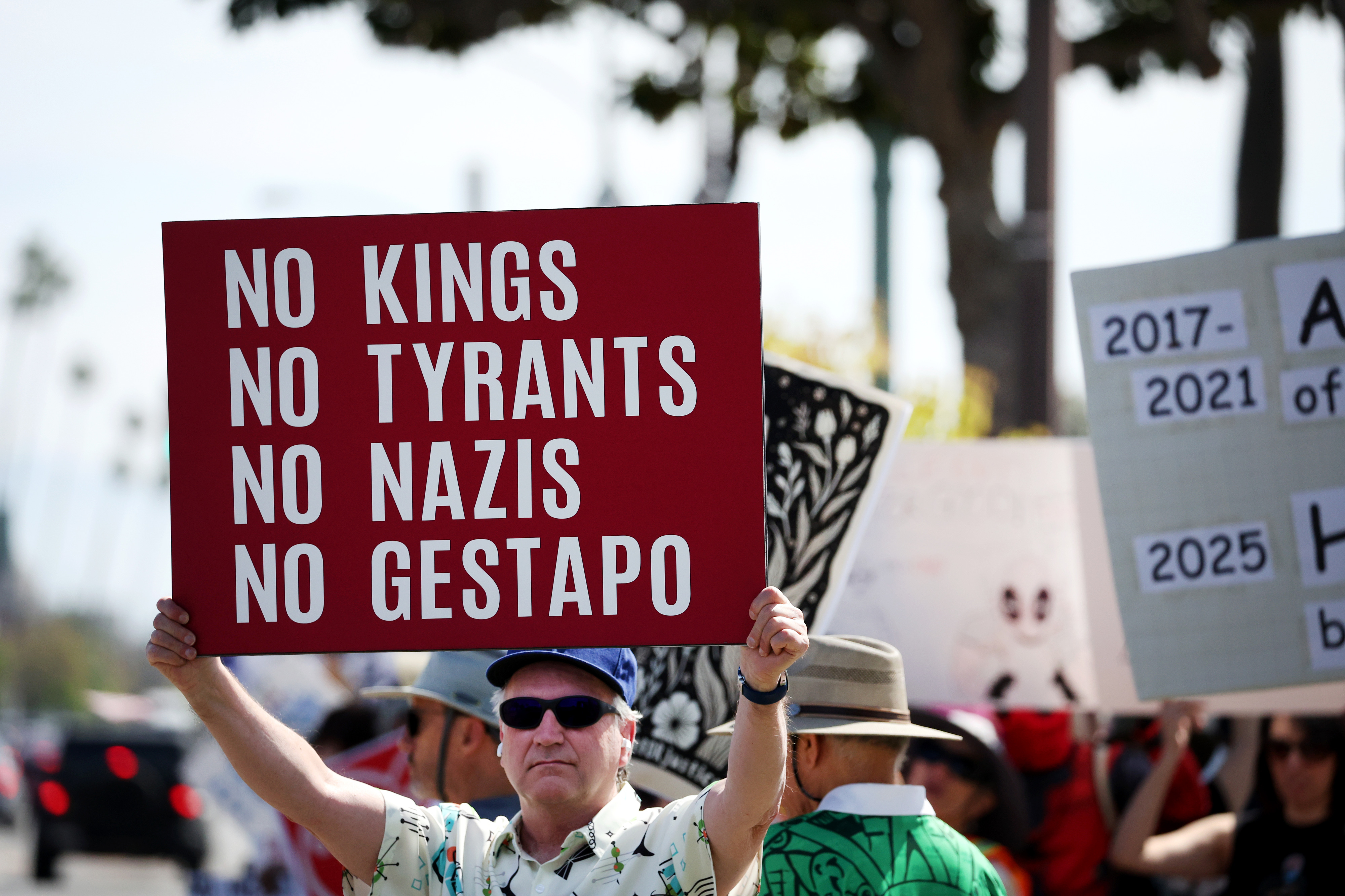 Demonstrators gather outside of Pasadena City College as protestors prepare...