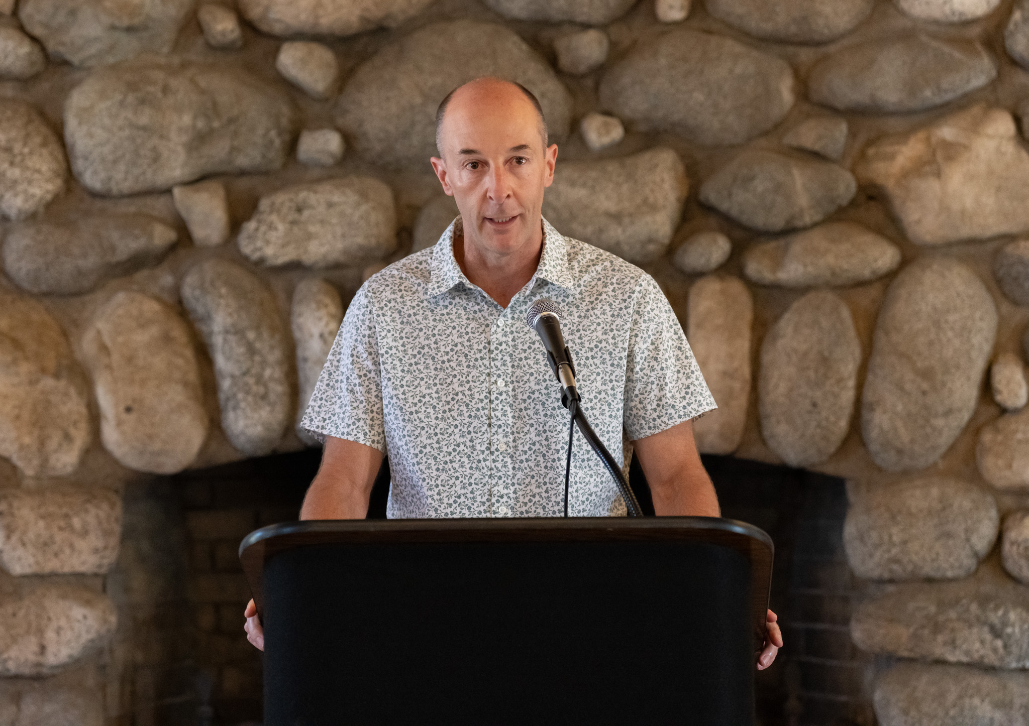 Brett Nuckols speaks during a ceremony for Joanne Nuckols at...