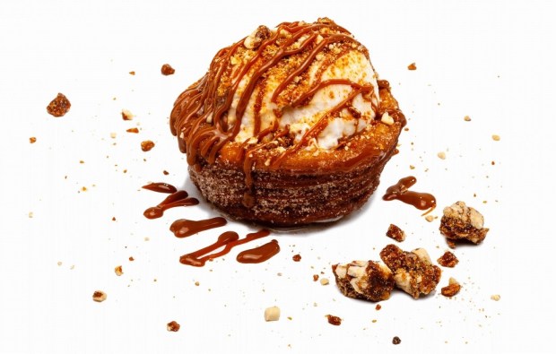 The churro bowl, one of the most popular desserts at The Food Box, is vanilla ice cream topped with caramel sauce and toffee nuts and served in a churro bowl. (Courtesy of The Food Box)