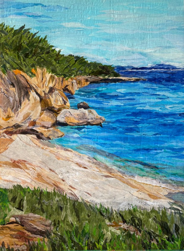 Rancho Penasquitos resident Kathy Piper made this seascape quilt titled "Kefalonia on My Mind." (Courtesy Studio Art Quilt Associates, Inc.)