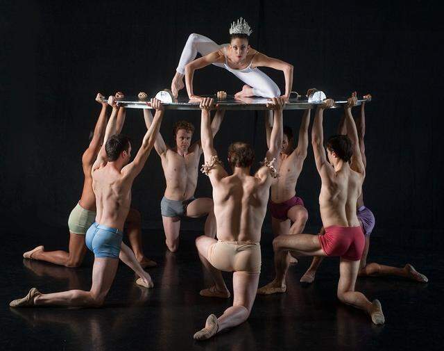 Amanda Peet, top, and other dancers in a scene from "Carmina Burana" at the Sacramento Ballet rehearsal studio in 2010.