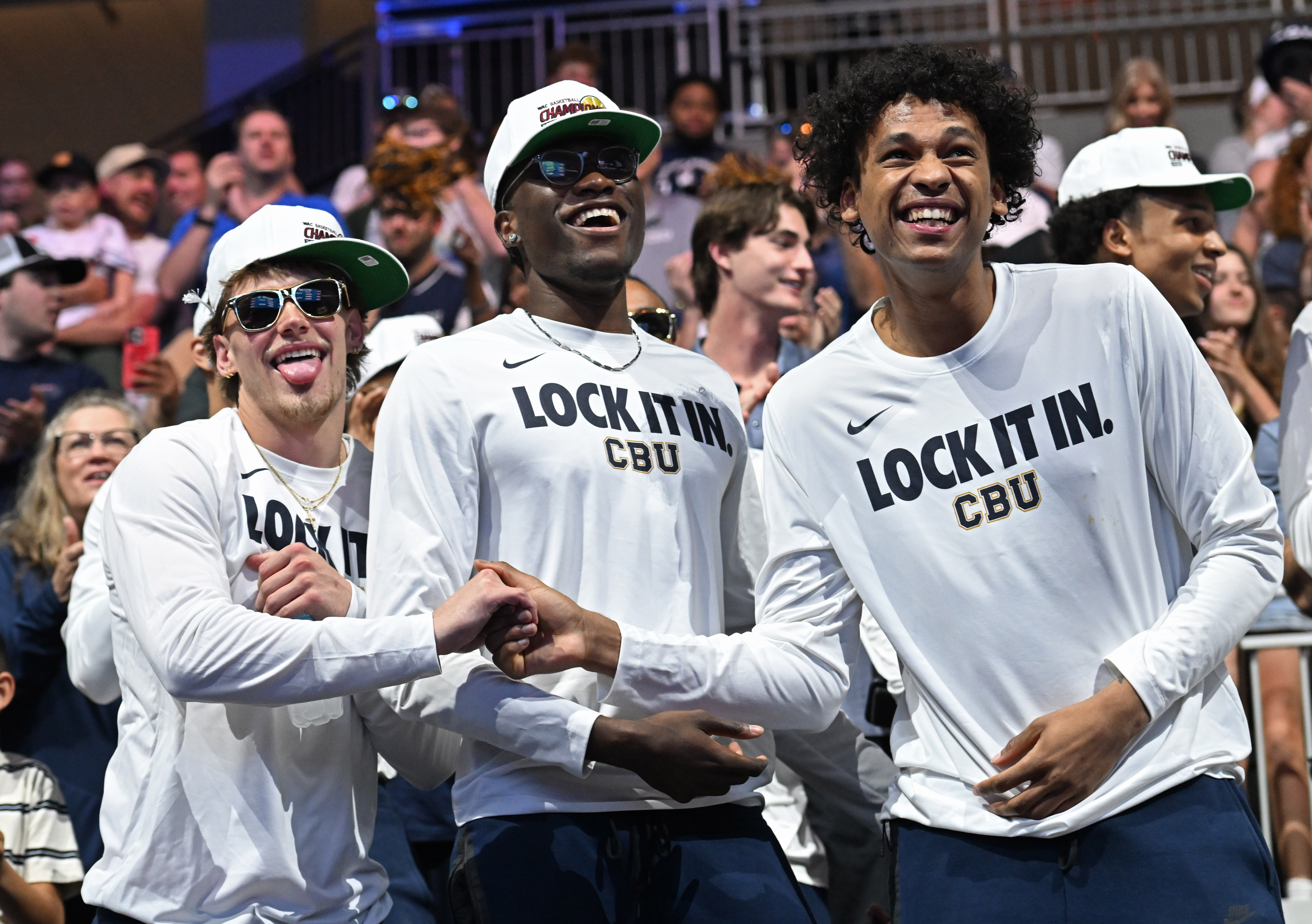 California Baptist University men’s players Chase Mayo Harmon, Rene D’Amelio,...