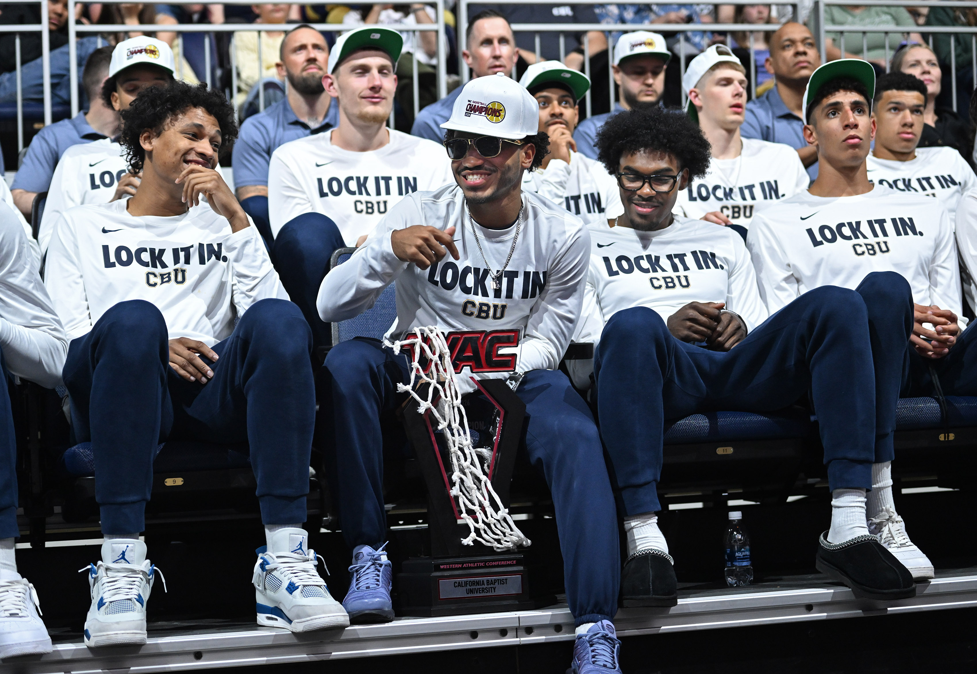 California Baptist University men’s player Thomas Ndong, Dominique Daniels Jr....