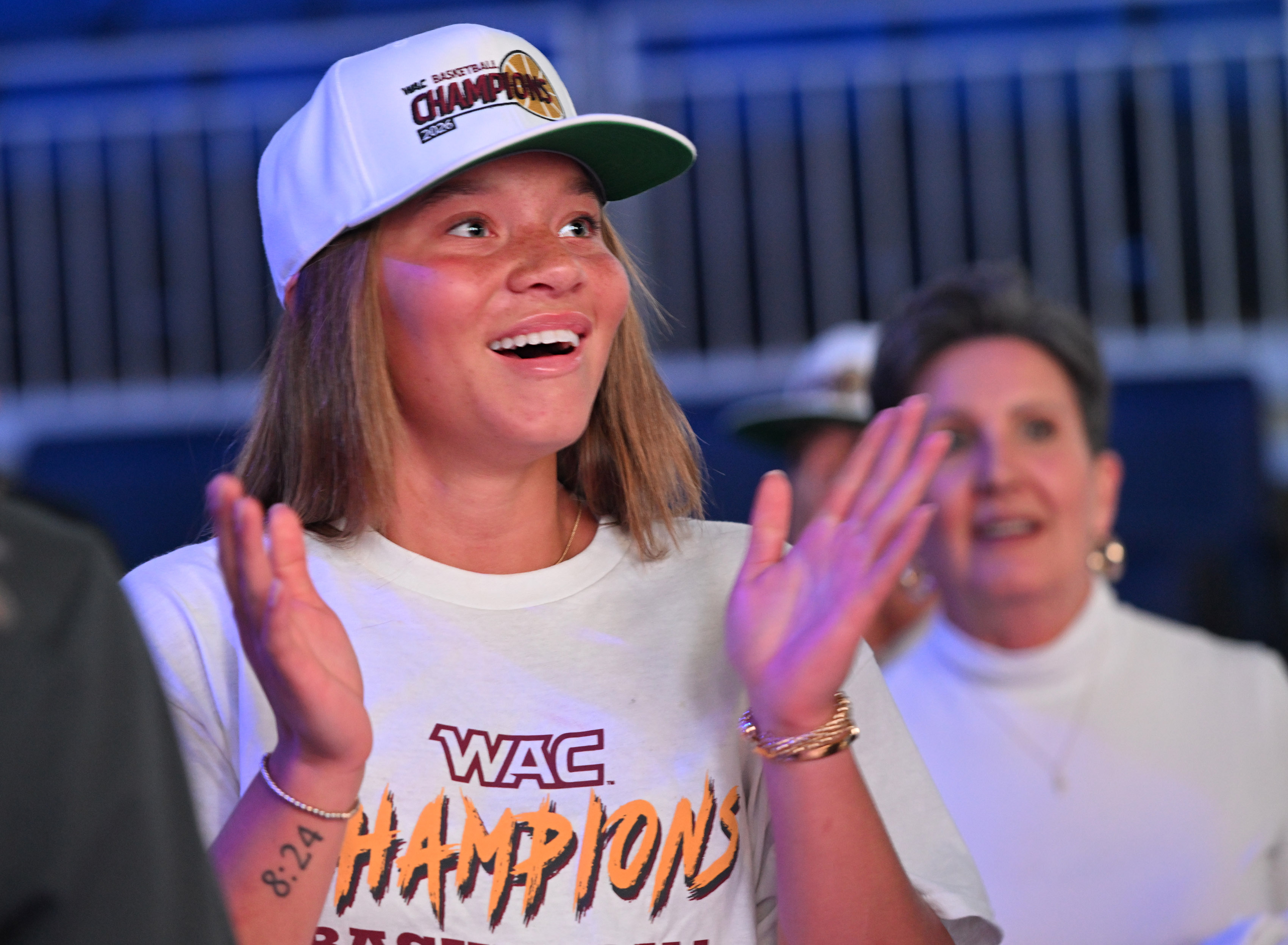 California Baptist University women’s player Khloe Lemon reacts during a...