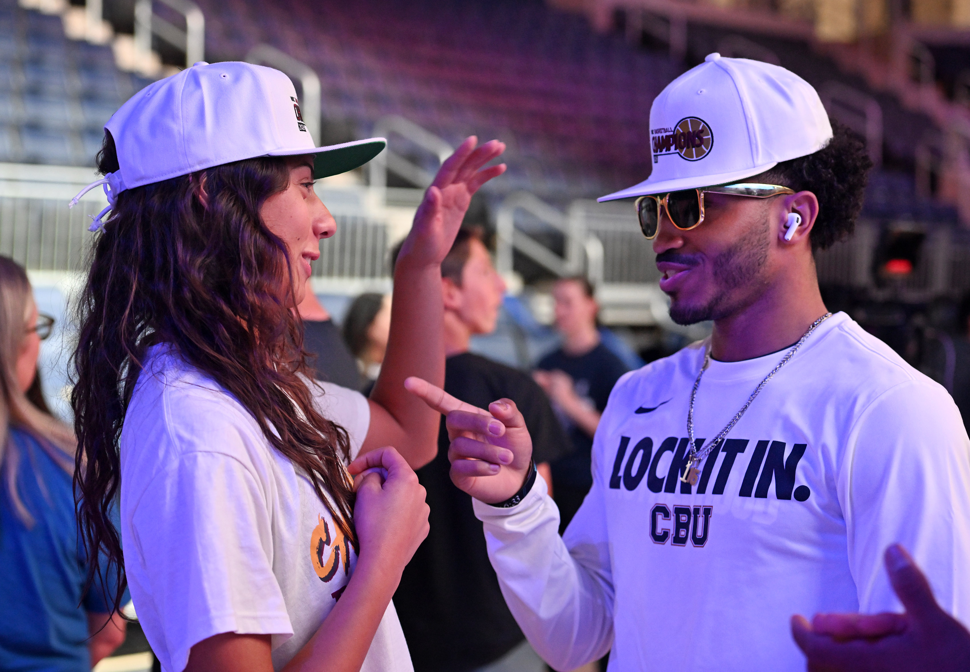 California Baptist University Basketball players Filipa Barros and Dominique Daniels...