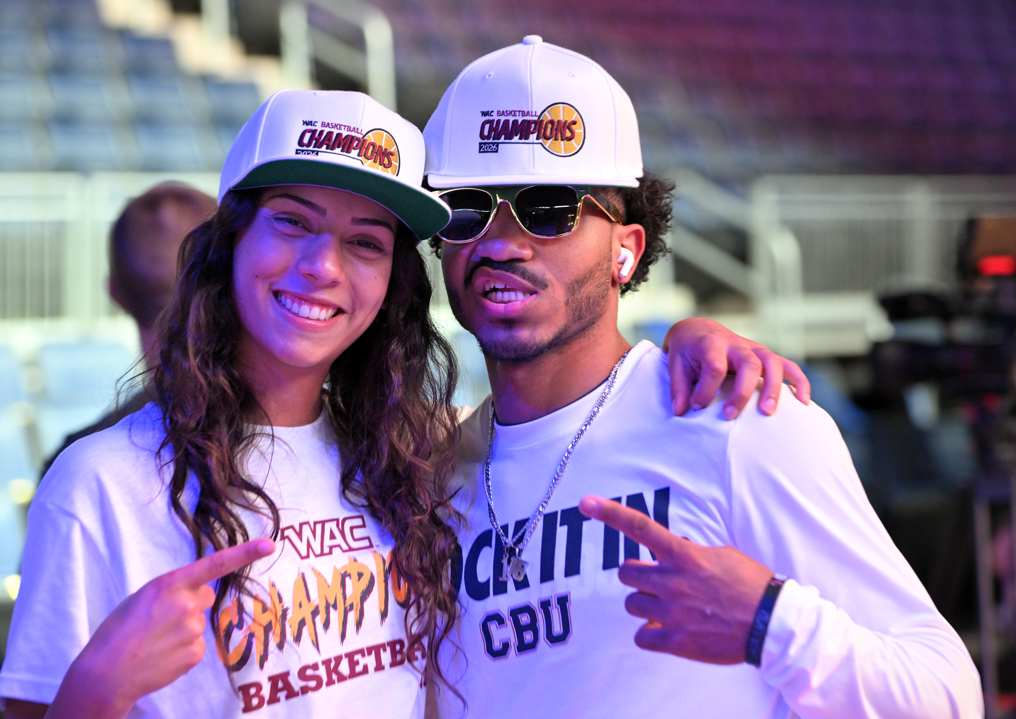 California Baptist University Basketball players Filipa Barros and Dominique Daniels...