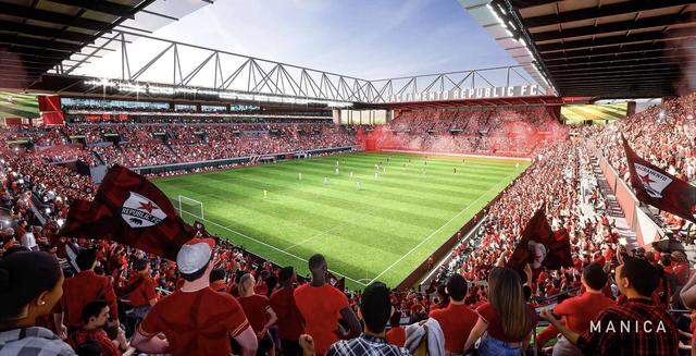 A rendering shows a view from a seat at the Republic FC stadium in the Sacramento Railyards.