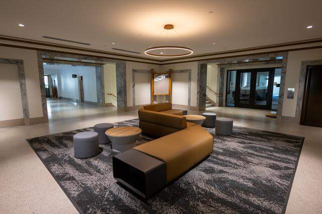 A lounge area at the Jesse M. Unruh Building.