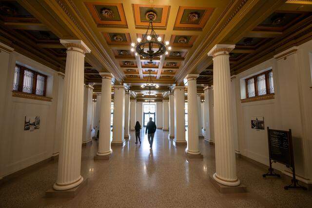 A restored hallway at the Jesse M. Unruh Building in Sacramento on March 9, 2026. Reopened after a multi-year renovation, the 1928 building was once known as State Office Building No. 1.
