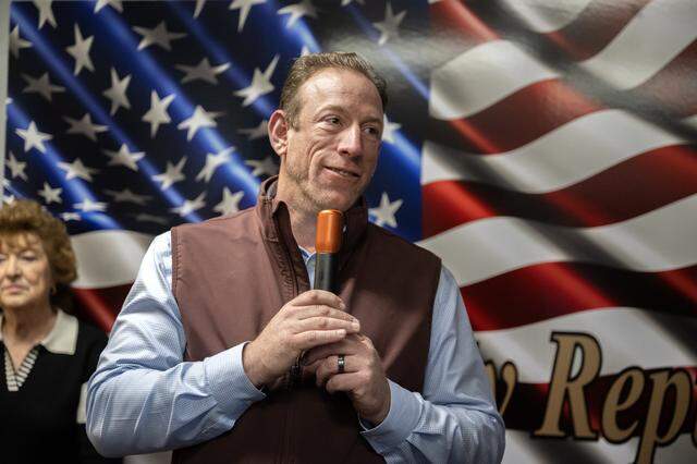 Assembly candidate Dom Belza speaks to a crowd of supporters at the Sutter County GOP headquarters in Yuba City on March 5.
