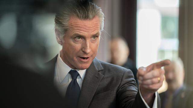 Gov. Gavin Newsom makes a point at the opening of the San Quentin Learning Center on Friday, Feb. 20, 2026.