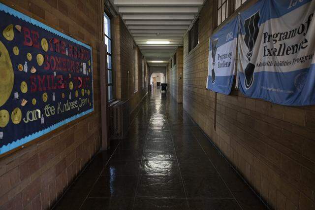 The hallway at A. Warren McClaskey Adult Center in East Sacramento earlier this month. The building, which is currently home to an adult education center, was once an elementary school.