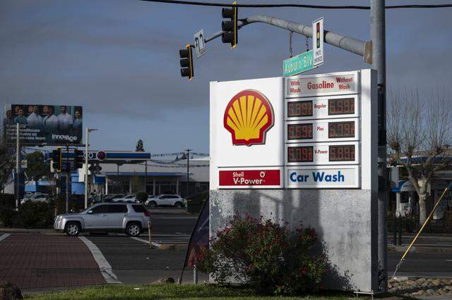 Gas prices rise above $5 per gallon at gas stations at the intersection of Auburn Boulevard and Greenback Lane in Citrus Heights on Tuesday, March 10, 2026.