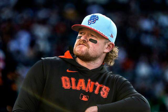 San Francisco Giants pitcher Logan Webb looks into the crowd during a baseball game against the Athletics at Sutter Health Park on Friday, July 4, 2025.