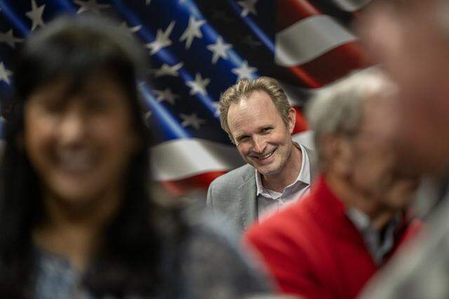Assemblyman James Gallagher meets with volunteers and supporters at the opening of the Sutter County GOP headquarters in Yuba City on March 5. 