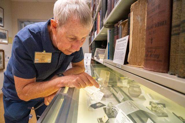 Dr. John Vallee, a retired OB-GYN, explains how historical “bleeding instruments” were used at the Museum of Medical History in East Sacramento on Thursday, July 25, 2024. The Museum of Medical History is participating in Free Museum Weekend 2026 from March 7-8.