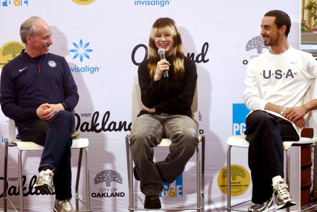 Olympic figure skating gold medalist Alysa Liu speaks during a press conference at Oakland City Hall before a celebratory rally in Oakland, Calif., on Thursday, March 12, 2026. (Jane Tyska/Bay Area News Group)