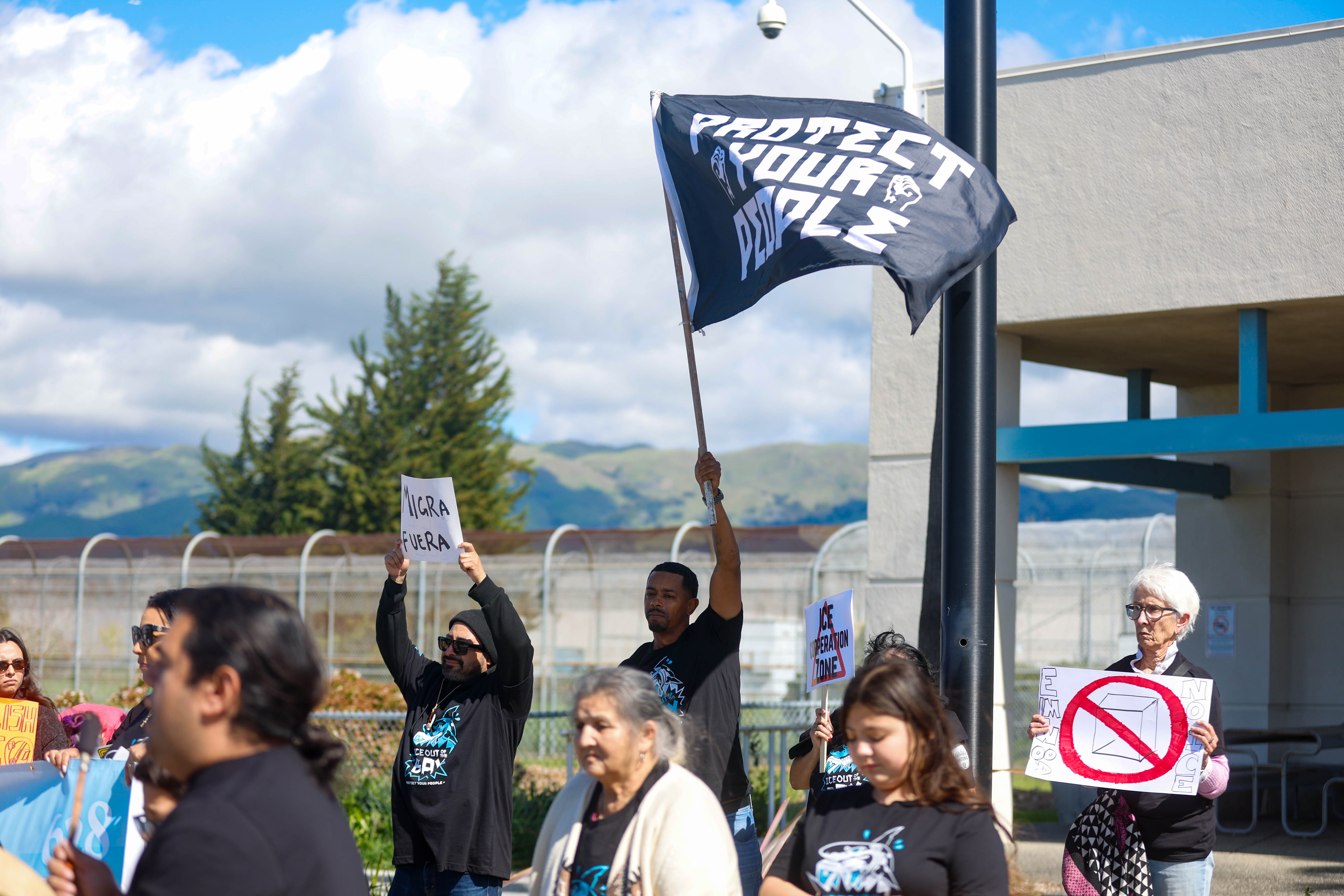 People gather to protest ICE at Elmwood Jail in Milpitas,...