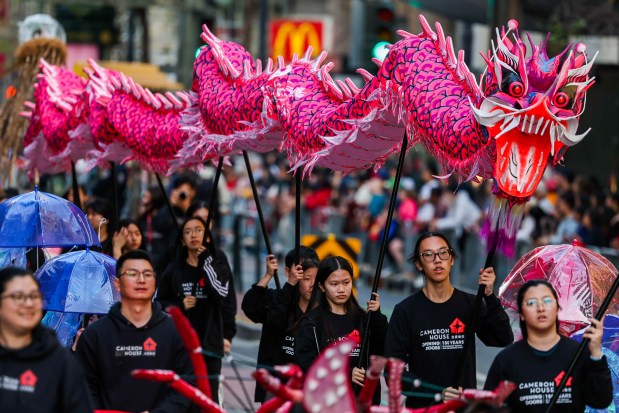 Participants perform a dragon dance during the Chinese New Year Parade, celebrating the Year of the Horse, in San Francisco, Calif., on Saturday, March 7, 2026. (Ray Chavez/Bay Area News Group)