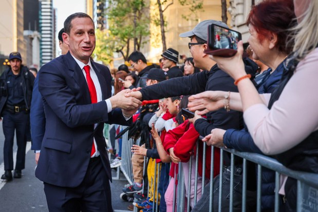 San Francisco Mayor Daniel Lurie greets attendees along Market Street during the Chinese New Year Parade celebrating the Year of the Horse in San Francisco, Calif., on Saturday, March 7, 2026. (Ray Chavez/Bay Area News Group)