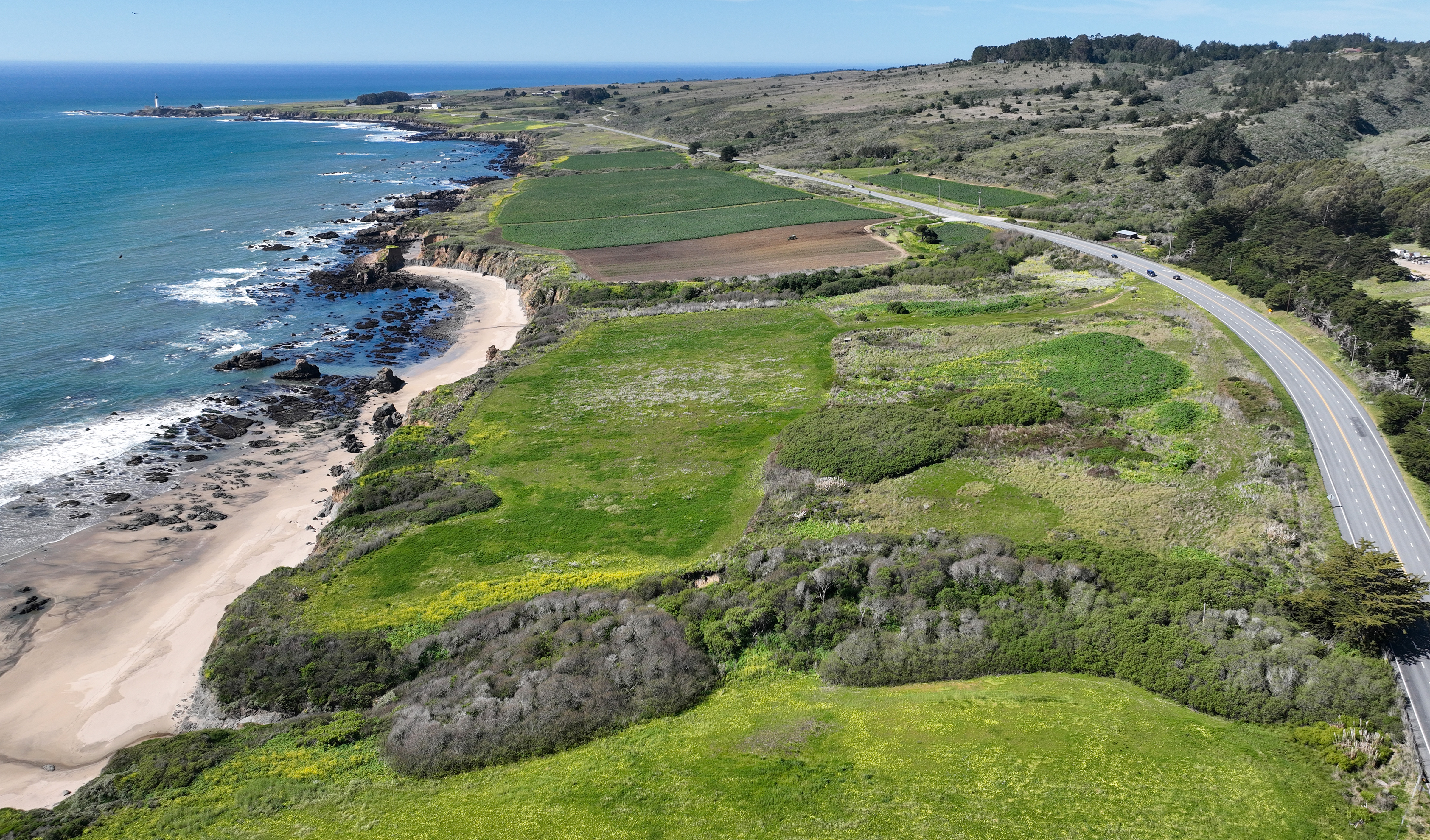 A drone view of the 132 acres of oceanfront coastal...