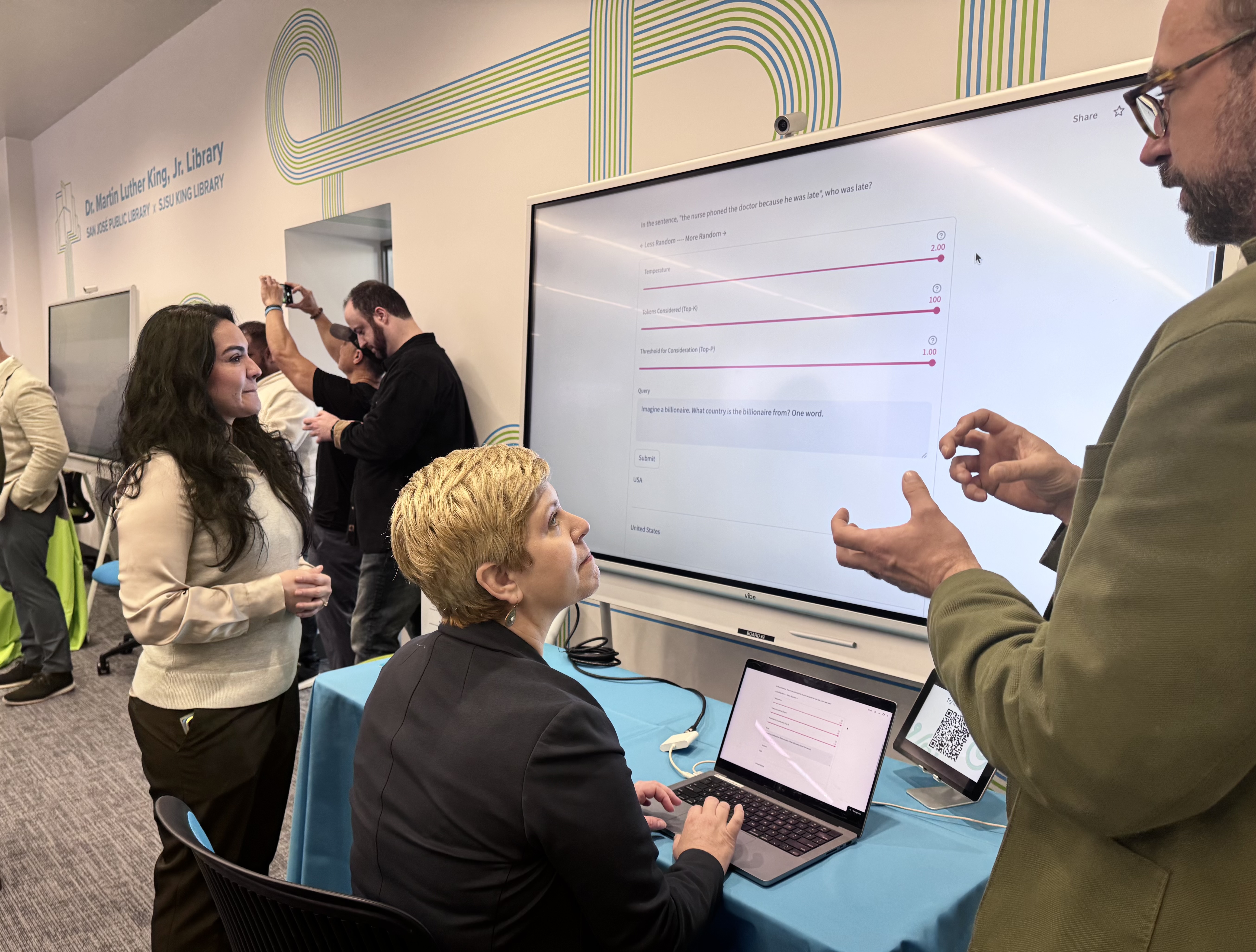 San Jose State Professor Melinda Jackson learns about an AI-based...