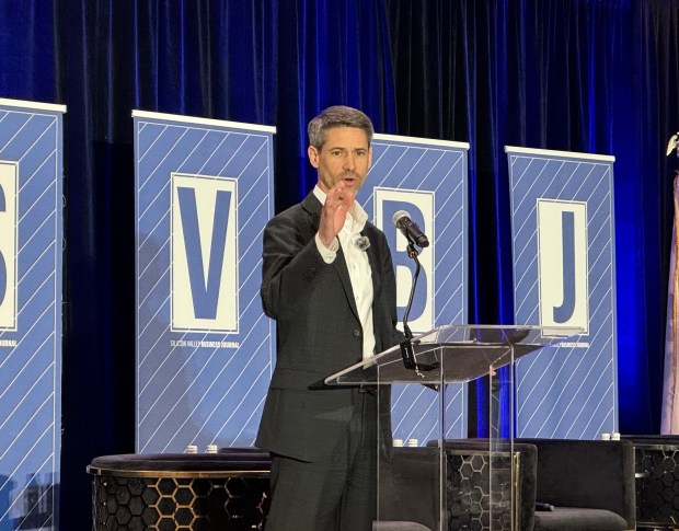 San Jose Mayor Matt Mahan talks about the successes and challenges of downtown San Jose at a forum hosted by the Silicon Valley Business Journal at the San Jose Marriott on Thursday, March 12, 2026. (Sal Pizarro/Bay Area News Group)