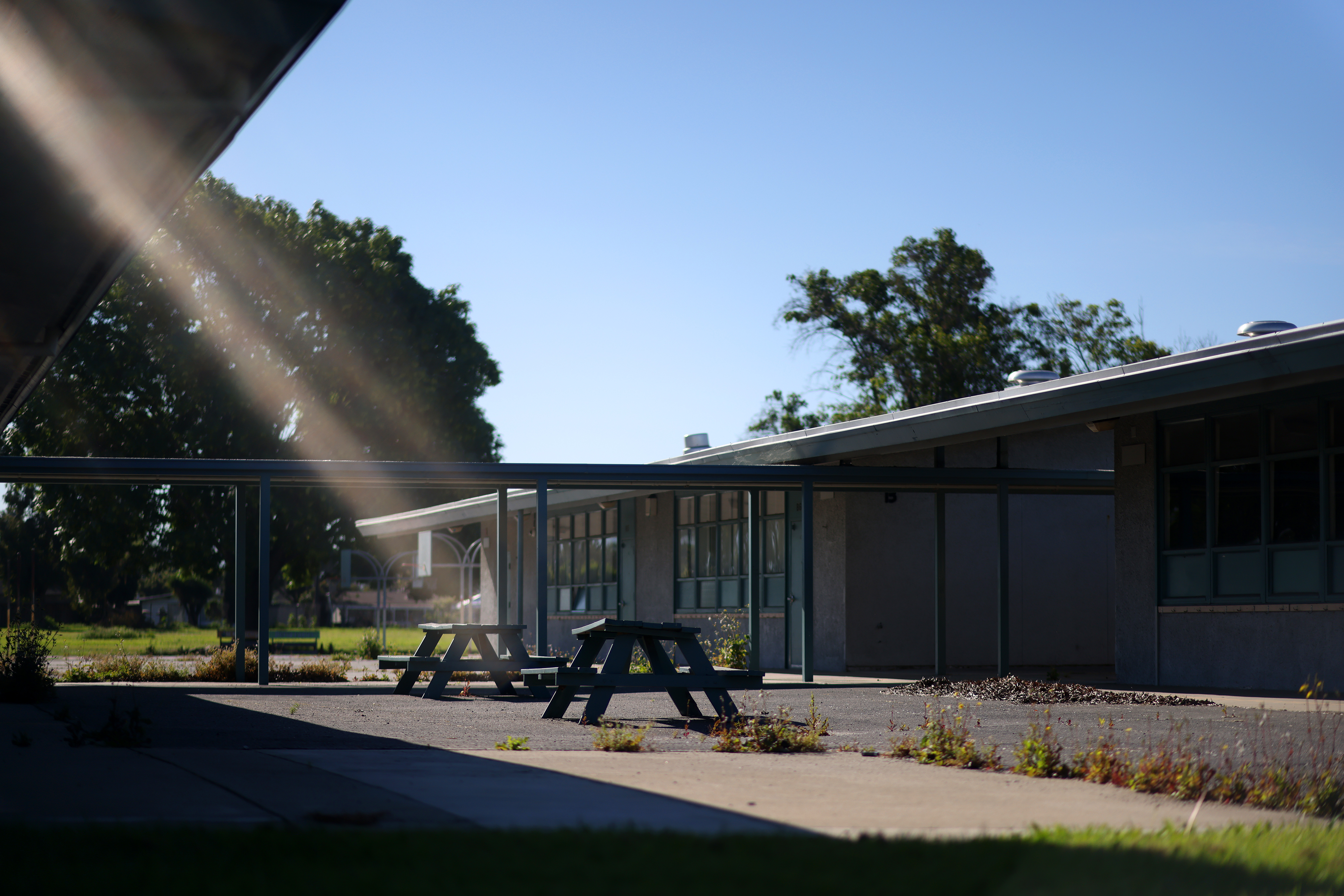 Picnic tables on the campus of A.J. Dorsa Elementary School...