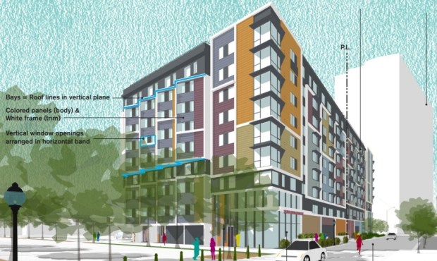 501 South Almaden Avenue, an apartment complex in downtown San Jose, concept. View is from Balbach Street.(Leddy Maytum Stacy Architects)