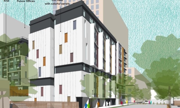 View looking north of an apartment complex at 501 South Almaden Avenue in downtown San Jose, concept. (Leddy Maytum Stacy Architects)