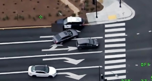 Frame from video the moment a police officer hit the suspect Mohamed Husien with his police vehicle near the intersection of Notre Dame Avenue and West Julian Street in San Jose on Jan. 21, 2026. (Courtesy of San Jose Police Department)