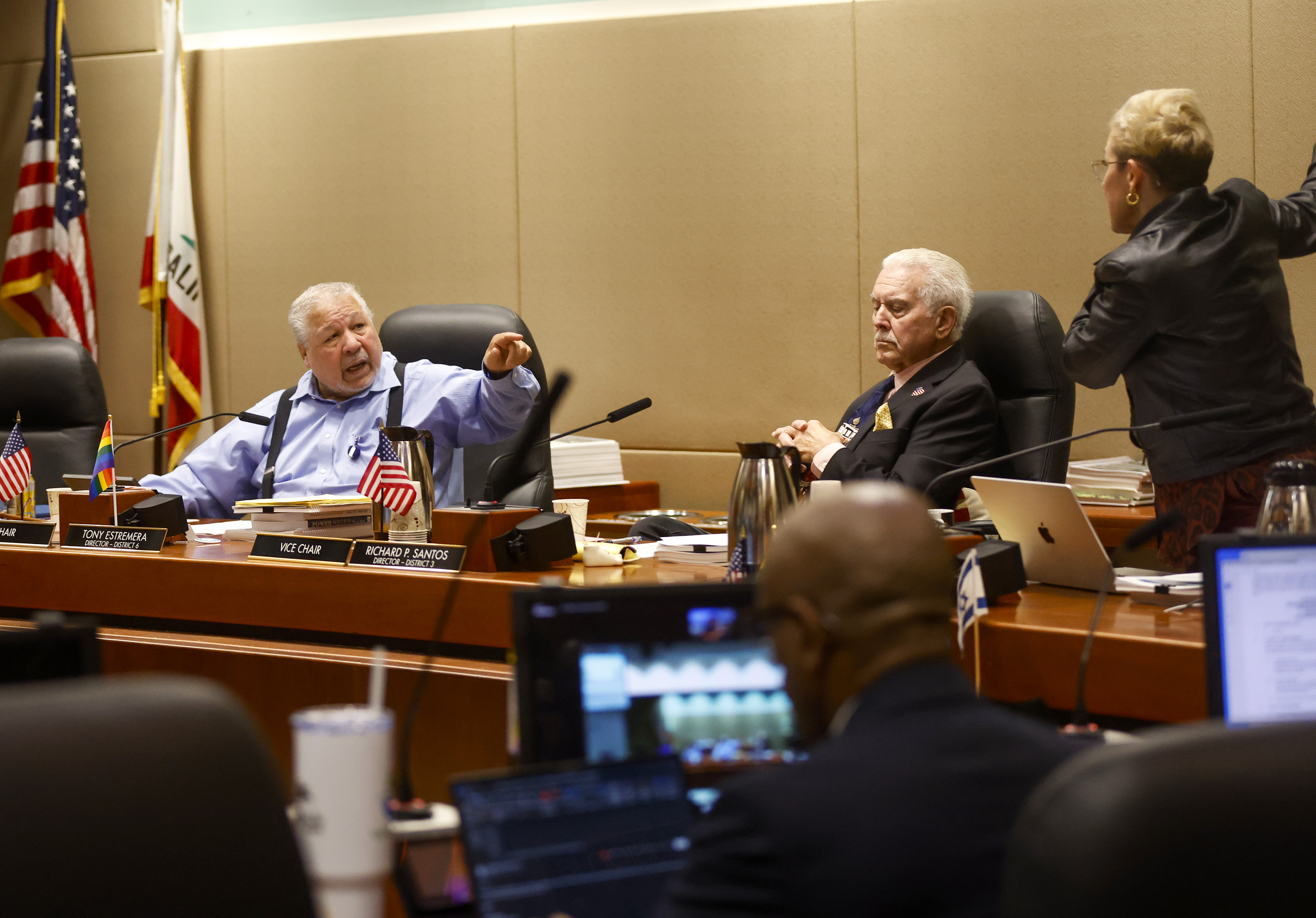 Santa Clara Valley Water District board chair Tony Estremera points...