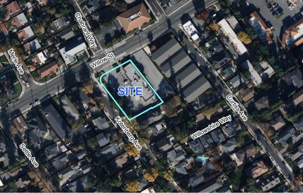 A seven-story mixed-use project planned at 940 Willow St. has rankled Willow Glen residents. (Google Maps)