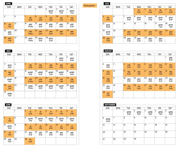 San Jose Giants, calendar schedule for the 2026 season