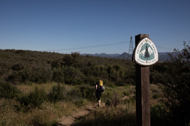 Hikers begin their journey of more than 2,600 miles at Camp Lockett Event and Equestrian Facility on Saturday, April 20, 2024, in Campo. (Ana Ramirez / The San Diego Union-Tribune)