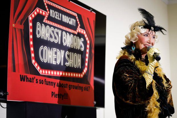 Ashley Gardner performs as the final act of the "Brassy Broads", a group of older women who formed a comedy troupe, at Coronado Historical Association on Thursday, Feb. 5, 2026 in Coronado, California. (Meg McLaughlin / The San Diego Union-Tribune)