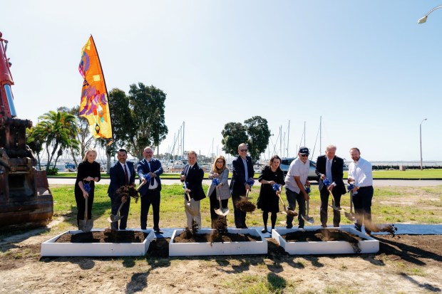 Port of San Diego and City of Chula Vista officials break ground on improvements to Harbor Park on Tuesday in Chula Vista. The $15 million project will add a nautical-themed playground, splash pad and other amenities to the bayfront park, nearly doubling its size from approximately 12 to 25 acres. (Port of San Diego)