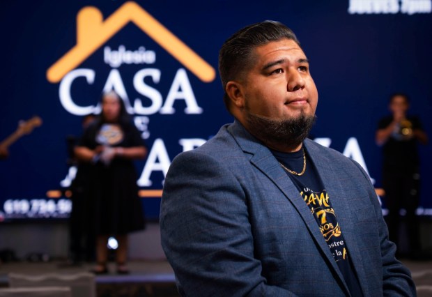 David Villalobos, youth pastor at his church, Iglesia Casa de Alabanza, in City Heights, is also a TSA supervisor at San Diego International Airport. Photographed Friday March 27, 2026, in San Diego, California. (Howard Lipin / For The San Diego Union-Tribune)
