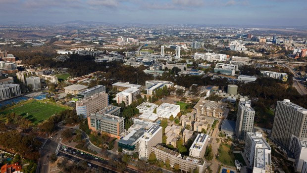 In an aerial photo, the campus of UC San Diego is seen on Oct. 7, 2025. (K.C. Alfred / The San Diego Union-Tribune)