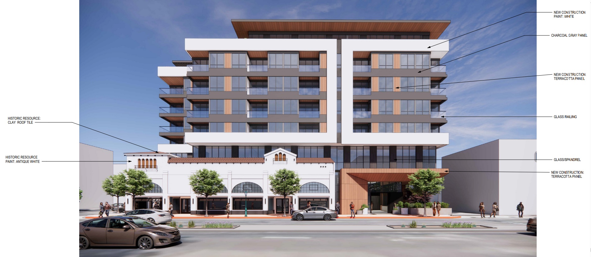 A rendering of a seven-story, 92-unit apartment complex proposed for...