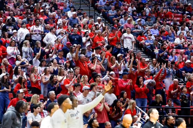 Arizona fans celebrate during the first round of the 2026 NCAA Men's Basketball Tournament against LIU at Viejas Arena on Friday, March 20, 2026 in San Diego, California. (Meg McLaughlin / The San Diego Union-Tribune)
