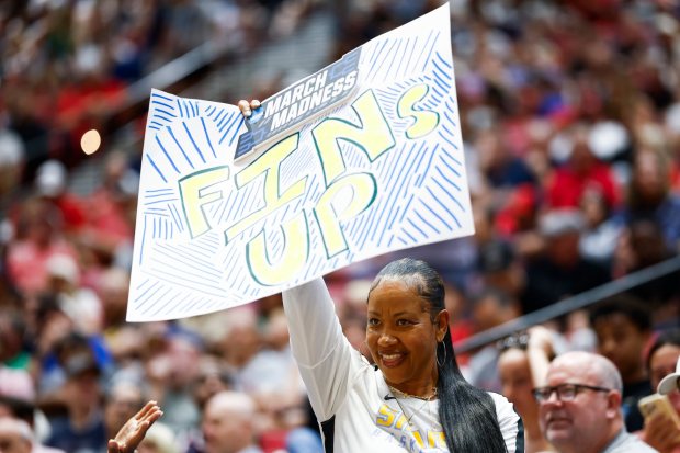 LIU fans cheer during the first round of the 2026 NCAA Men's Basketball Tournament at Viejas Arena on Friday, March 20, 2026 in San Diego, California. (Meg McLaughlin / The San Diego Union-Tribune)