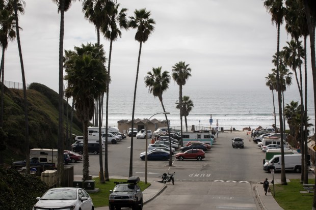 A parking lot near Tourmaline Beach on Thursday, Feb. 6, 2025 in San Diego, California. (Ana Ramirez / The San Diego Union-Tribune)