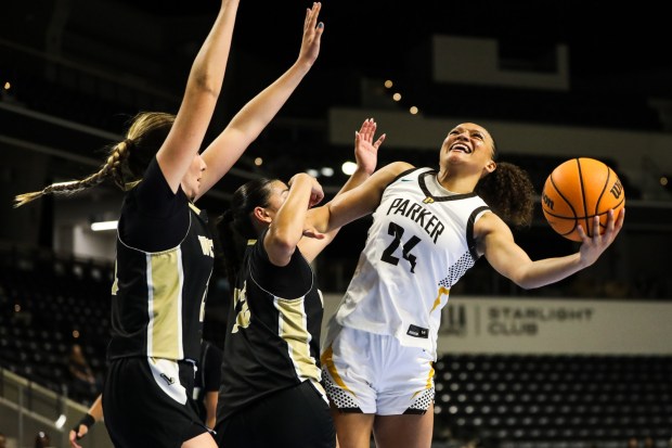Francis Parker High's Brieana Brown shoots against Westview during the CIF Open Division championship at Frontwave Arena in Oceanside on Saturday, Feb. 28, 2026. Francis Parker defeated Westview 66-50. (Kristian Carreon / The San Diego Union-Tribune)