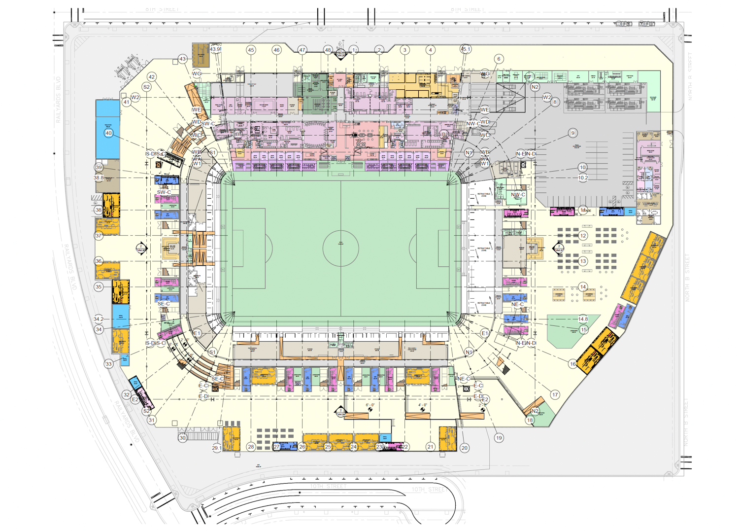 Sacramento Republic FC stadium ground-level floor plan, illustration by MANICA
