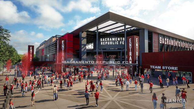 A rendering shows Sacramento Republic FC's planned, 20,000-seat stadium in the Railyards district.