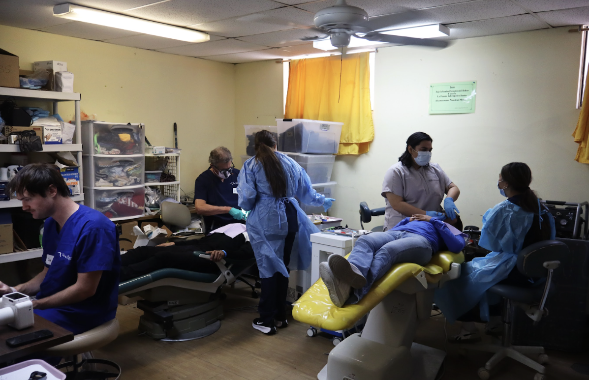 A still shot of the monthly medical clinic in Tijuana, set up by SDSU's Flying Samaritans.