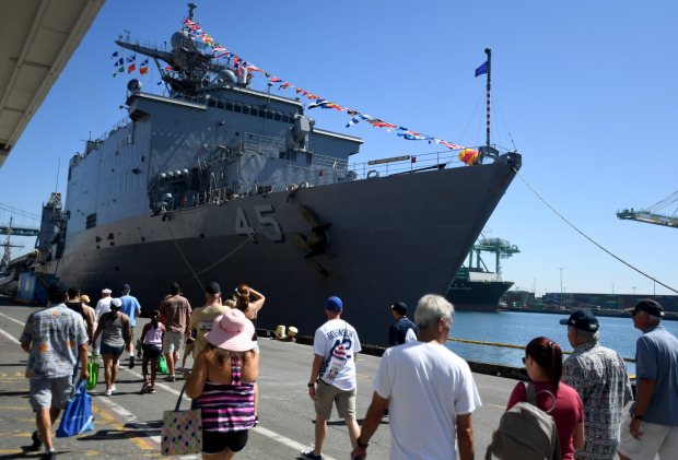 Guests walk toward the USS Comstock (LSD 45) during LA Fleet Week in San Pedro on Friday, August 30, 2019. (Photo by Brittany Murray, Press-Telegram/SCNG)