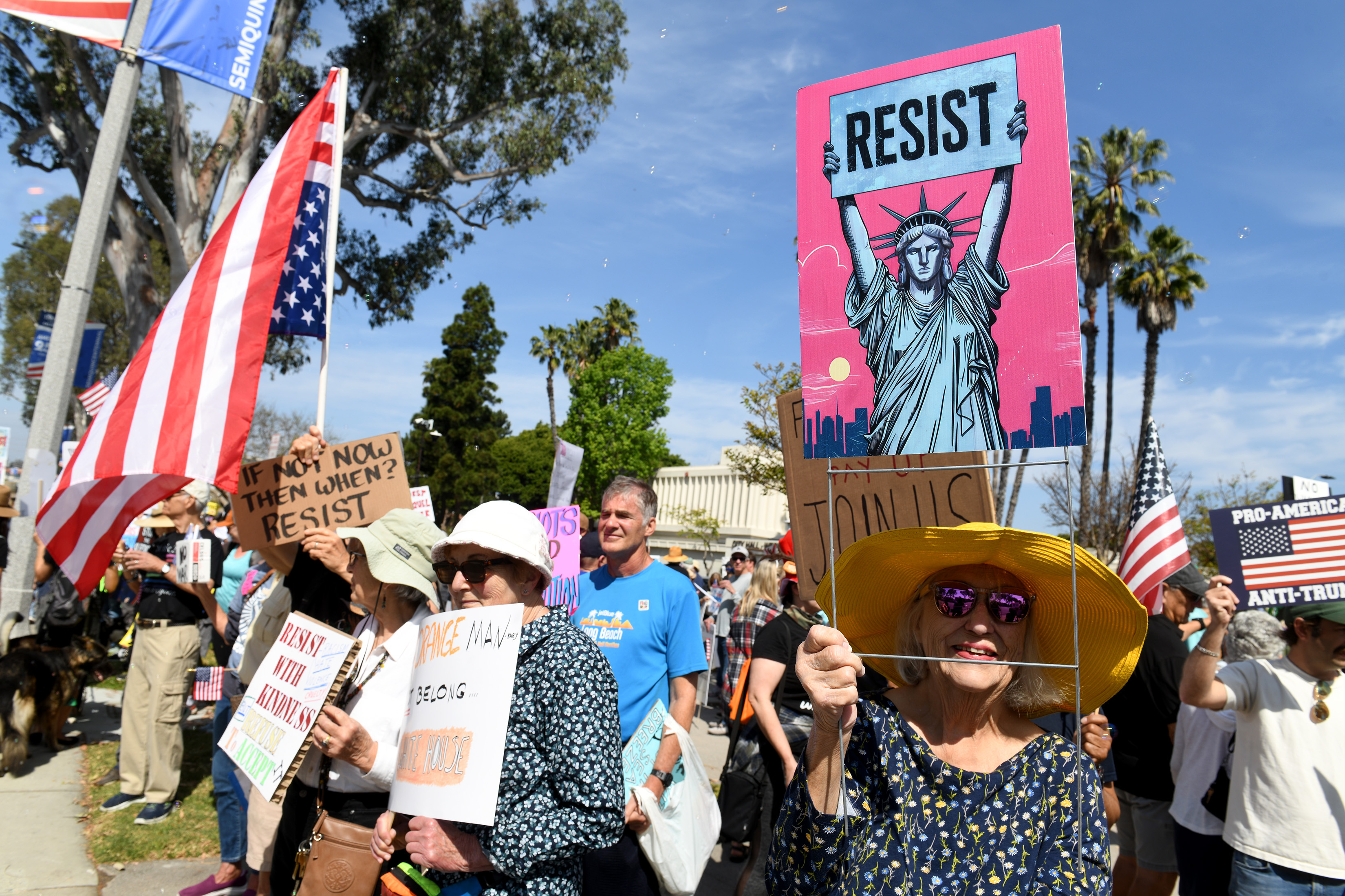 “No Kings” protesters in Torrance express their opposition to the...